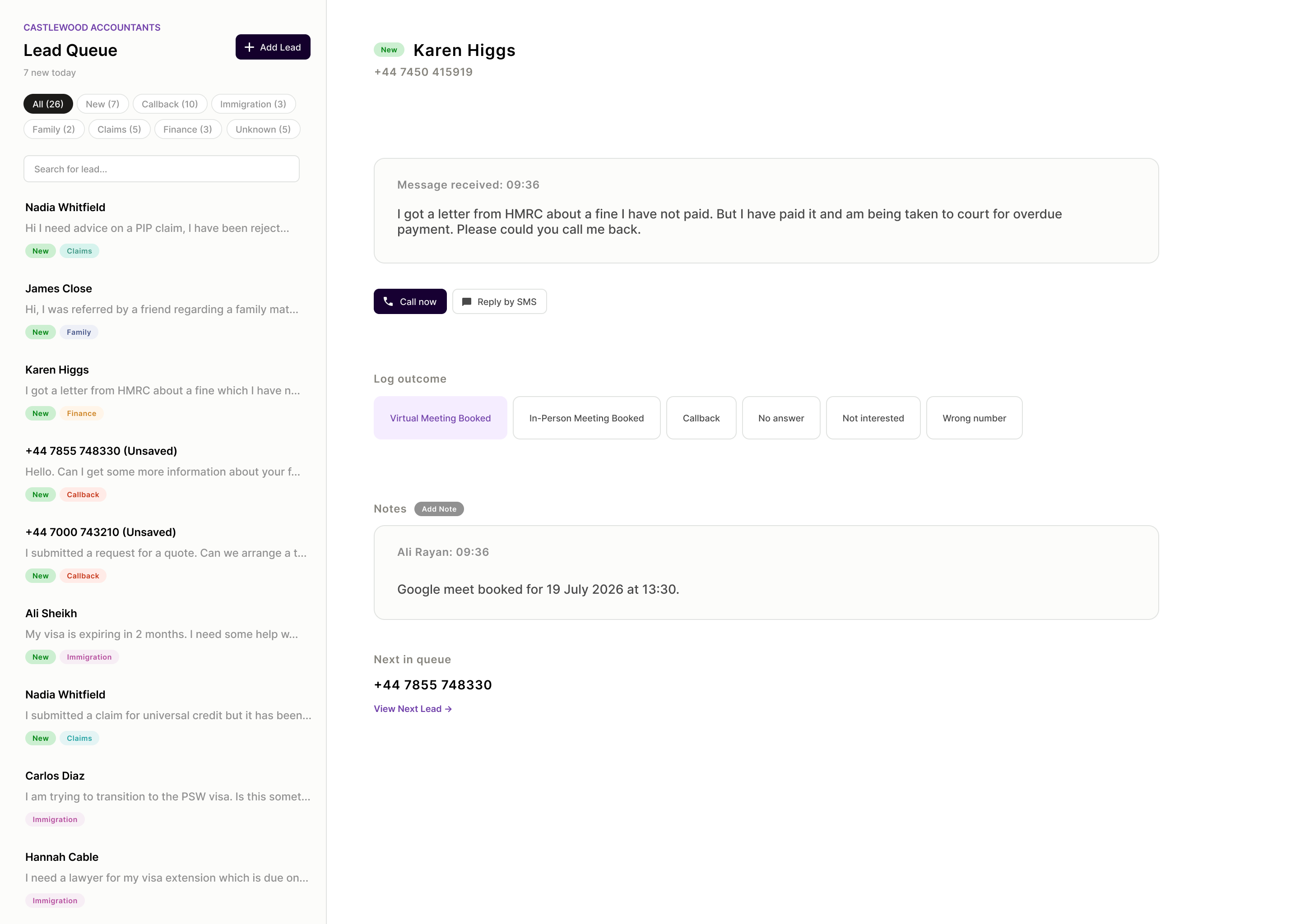 Lead Manager dashboard